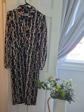 Chiara Boni Black and Cream Chain-Print Long-Sleeve Dress